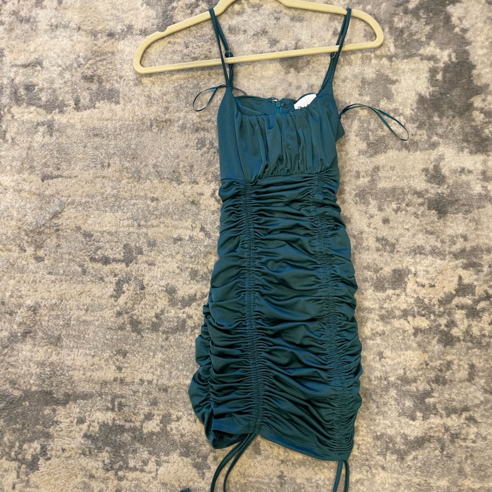 Emerald Green Ruched Mini Dress